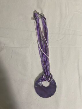 Purple Beaded Circle Pendant Necklace - Women Jewelry